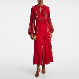 NWT Farm Rio red berry garden long sleeve pleated maxi dress